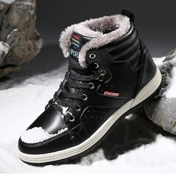 NWOT Mens High Top Lace-up Ankle PU Leather Boot Sneakers wFur Lining - Men's 12 - Picture 2 of 4